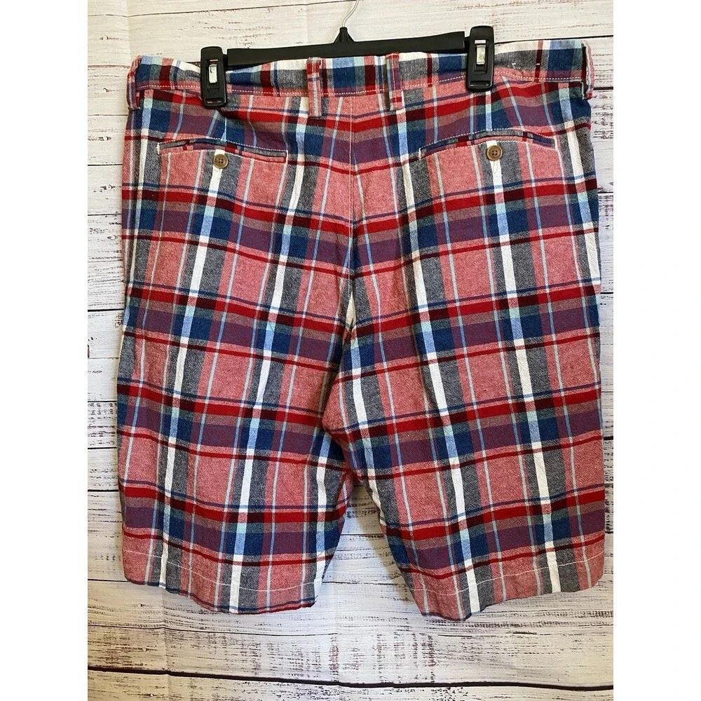 J. CREW Shorts Rivington  Plaid Linen/ Cotton Men's 36 Red/Blue/White Pockets